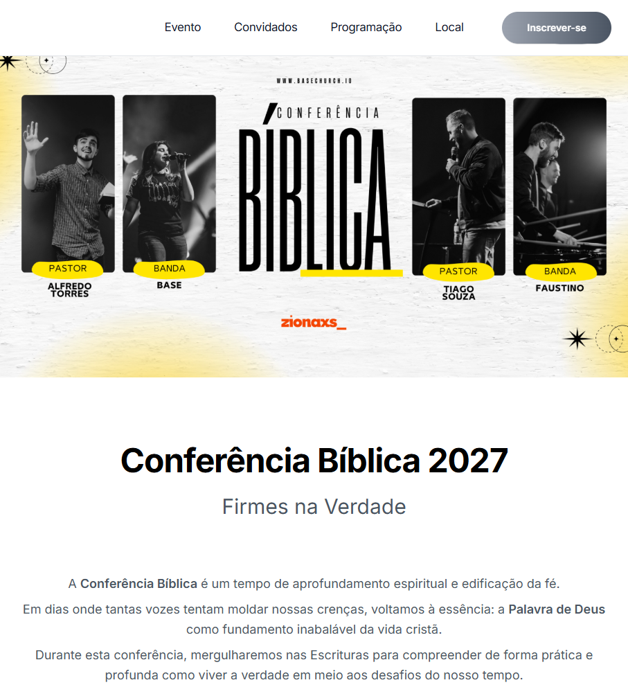 Uma página pública pronta para divulgar — Módulo Agenda e Eventos do Base3